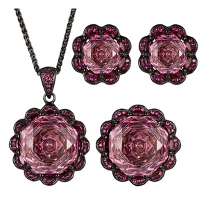Fashion Eco-friendly Copper Women Wedding Jewelry <b>Sets</b> 16-10mm Dried Rose Cubic Zirconia Black Gold Plated Bridal Matching <b>Set</b> - Product Image 1