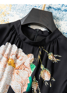 AELESEEN siciliano Midi Vestido Mujer verano sin mangas diseñador moda rebordear estampado de flores malla Patchwork cintura alta elegante - Product Image 2