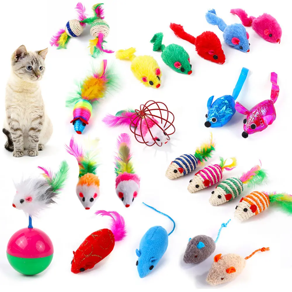 Brinquedos interativos do gato do preço de fábrica Pequeno rato caça gato brinquedo colorido pena ratos pet cão gato mastigar brinquedos