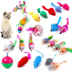 מפעל מחיר אינטראקטיבי חתול צעצועי קטן עכבר האנט חתול צעצוע צבעוני נוצת עכברים לחיות מחמד כלב חתול ללעוס צעצועים