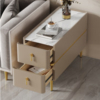 Meuble de chambre traditionnel, table d'appoint de canapé, table de chevet, commode à double tiroirs, meuble d'appoint étroit de luxe avec pieds dorés