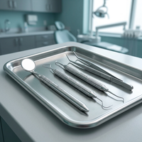Ensemble d'instruments chirurgicaux dentaires en argent avec poignée moletée, outils manuels de classe I pour interventions buccales