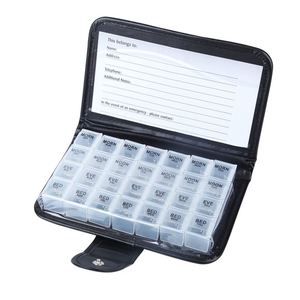 Boîte à pilules mensuelle portable en cuir PU, 28 compartiments, étui de rangement de voyage en plastique, pratique et portable - Product Image 2