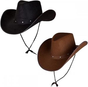 Sombrero de playa de vaquero texano para adultos, gorra de disfraces marrón oscuro y negro, accesorio de fiesta, Country Western Rancher <span class=keywords><strong>Wild</strong></span> <span class=keywords><strong>West</strong></span> - Product Image 1