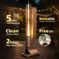 Réchaud de terrasse portable en acier inoxydable à granulés de bois, allumage rapide, flamme puissante, tube en verre, type fusée, pour jardin et cour intérieurs chaleureux