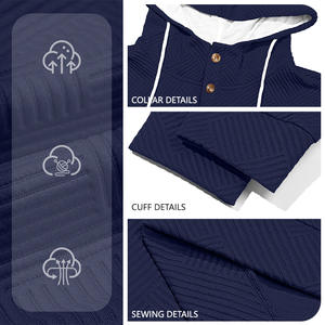 Sudadera con Capucha Minimalista para Hombre, Manga Larga, Diseño Jacquard con Botones al Frente, Informal, para Uso Diario, a la Moda - Product Image 4