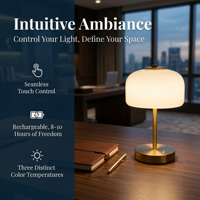 Lampe de table sans fil moderne en forme de champignon, lampe de bureau LED rechargeable 2000 mAh, veilleuse rétro tactile à intensité variable pour restaurant et chambre à coucher