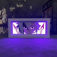 Genshin Impact Arlecchino Boîte à lumière Boîte à ombre en bois découpée au laser Boîte à lumière de jeu The Knave pour chambre à coucher Décoration Veilleuse à LED