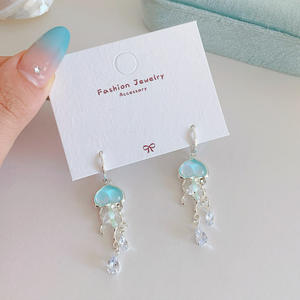 Pendientes de diseño fresco con estrella de mar, cristal, aguja plateada, perla con degradado azul océano, venta al por mayor - Product Image 6