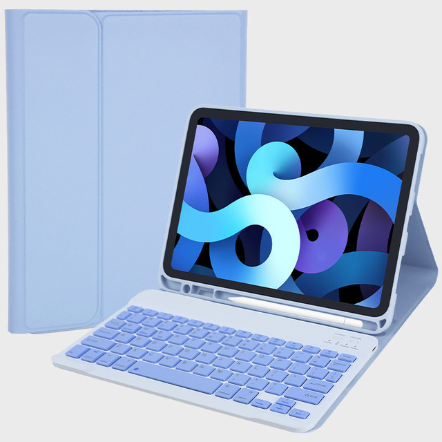 For Ipad Detachable Folio Leather Keyboard Case with Magnetic Pencil Holder