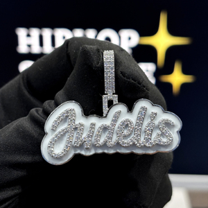 Custom <b>White</b> Enamel Moissanite <b>Name</b> Pendant <b>Gold</b> Plated Iced Out Hip Hop Style Letter <b>Necklace</b> for Men & Women - Product Image 5