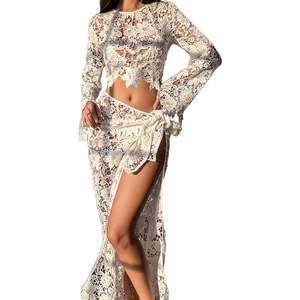 Ensemble Cache-Maillot 2 Pièces au Crochet Personnalisé 2026 – Haut Manches Longues Évidé et Jupe Taille Naturelle Silhouette Droite – Tenue de Vacances - Product Image 5