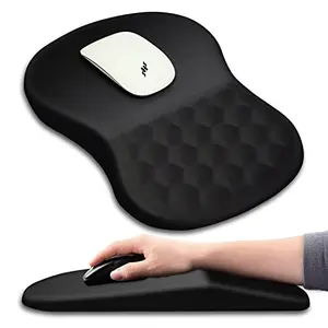 เมาส์Ergonomic Mouse Padสนับสนุนข้อมือนวดข้อมือRestบรรเทาอาการปวดด้วยหน่วยความจําโฟมกันลื่นPUฐานแผ่นรองเมาส์ 12X8inสีดํา