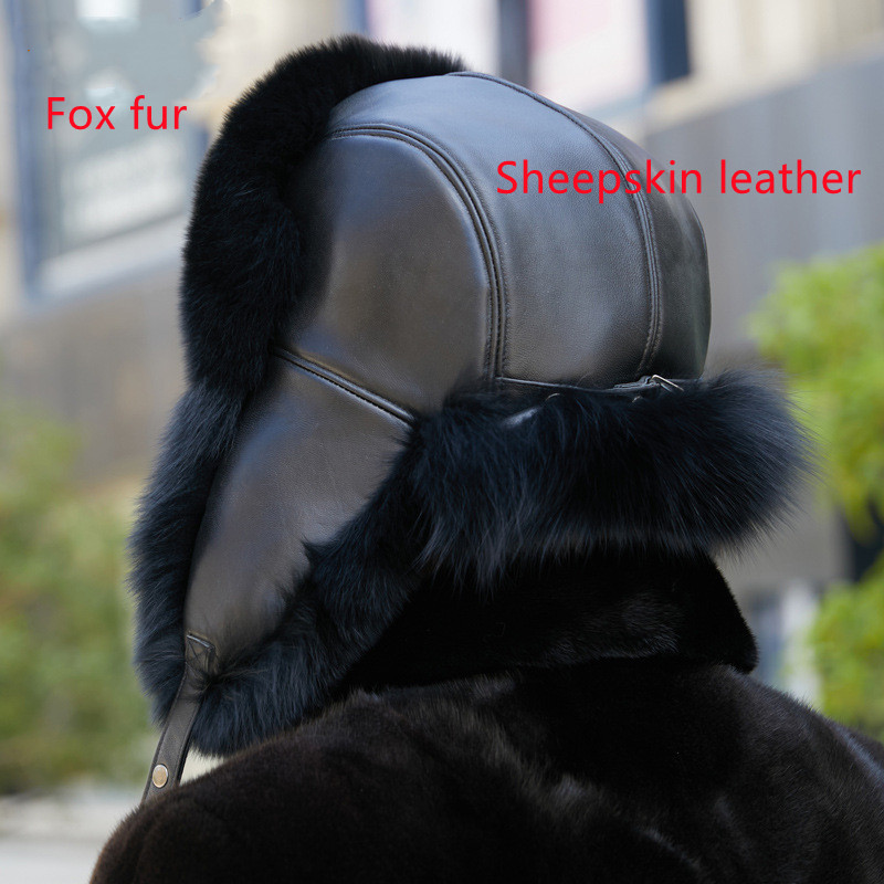 Custom Russian Winter Earflaps Fox Fur Leather 5 Panel Trooper display picture 3