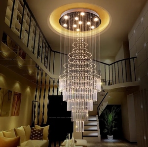 Lustre moderne en cristal rond E27 LED dimmable 2700K blanc chaud, grande lampe de plafond pour villa avec driver Mean Well - Product Image 6