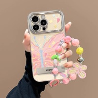 Coque en silicone avec support demi-papillon et fenêtre 6D pour iPhone 16, 15 Pro Max, 14, anti-chute, électroplaquée