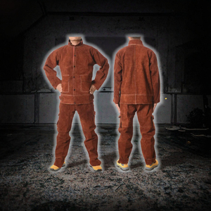 Ensemble veste et pantalon de soudage marron, vêtements de travail résistants à la chaleur, combinaison de protection pour le soudage, logo personnalisé pour l'atelier - Product Image 2