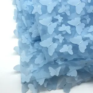 새로운 디자인 최고의 품질 부드러운 tulle 나비 100 나일론 부드러운 신부 패브릭 3D 레이저 자수 단색 나비 메쉬 드레스
