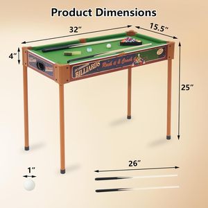 Table de billard miniature 32i pour enfants et adultes, jeu de billard français 2-en-1 (sur table et autoportant) avec pieds en bois amovibles - Product Image 2