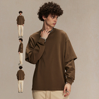 Haute qualité hommes double couche à manches longues T-Shirt ample décontracté impression conception Logo personnalisé coupe ample tricoté tissu pour le printemps