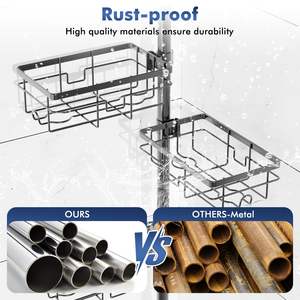 Paquete <span class=keywords><strong>de</strong></span> 6 estantes <span class=keywords><strong>de</strong></span> esquina <span class=keywords><strong>de</strong></span> metal a prueba <span class=keywords><strong>de</strong></span> herrumbre con estante <span class=keywords><strong>de</strong></span> <span class=keywords><strong>ducha</strong></span> ajustable <span class=keywords><strong>de</strong></span> 30-120 pulgadas que incluye barra <span class=keywords><strong>de</strong></span> toalla adicional y jabonera para baños - Product Image 3
