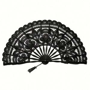 Éventail pliant portable en bambou personnalisé pour demoiselles d'honneur, souvenir de mariage noir avec motif peint pour festivals ou cadeaux - Product Image 1