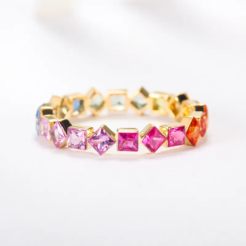 rings jewelry women genuine multi color princess sapphire stone 18k gold jewelry wholesale rings women