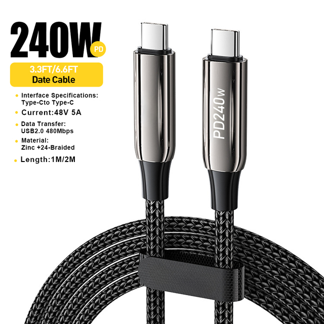 Zinc Alloy 2M 6.6FT PD 240W Super Fast Charging for iPhone 17 16 Plus Promax Type C to USB Type C Wire Cable 5A for Macbook iPad