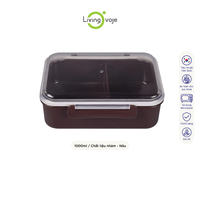 Boîte à lunch rectangulaire portable à 2 compartiments de 1000 ml, couvercle en plastique, finition mate, micro-ondable, respectueuse de l'environnement, style coréen