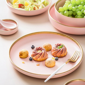 Grado Superior rosa azul matt dorado conjunto desayuno cena plato a <span class=keywords><strong>casa</strong></span> plato tazón de arroz de vajilla de porcelana conjuntos - Product Image 2