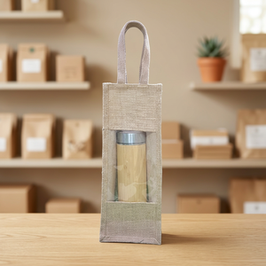 Stylish Jute <b>Bottle</b> Bag Customized Closure Natural Fiber Reusable <b>Bottle</b> Carrier for Wine Beverage Gift Packaging and Home Use - Product Image 1