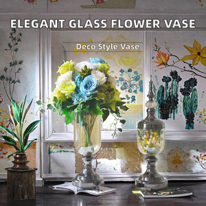 Jarrón de Vidrio Art Deco con Flores Artificiales, Ecológico y Duradero, Decoración de Mesa para el Hogar, Comedor, Sala de Estar, Lujo - Product Image 2