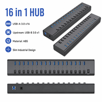 Hub USB 3.0 de 16 Puertos con 16 Interruptores Individuales, Adaptador de Corriente de 12V 7.5A, Carcasa de ABS, en Stock, Garantía de 12 Meses para PC