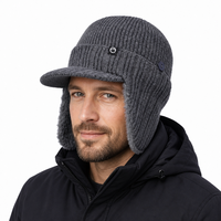 Casquette de baseball tricotée personnalisée avec logo, avec protège-oreilles, bonnet côtelé chaud d'hiver, casquette à visière doublée en peluche pour hommes et femmes