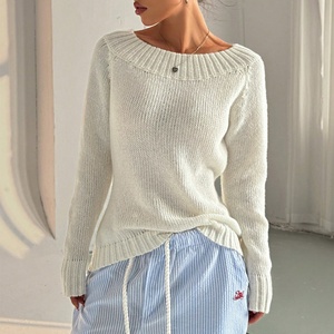 Maglione da donna a tinta unita, minimalista, con spalle scoperte, lavorato a <span class=keywords><strong>maglia</strong></span>, vestibilità ampia, a maniche lunghe, con bordo a costine, casual - Product Image 4