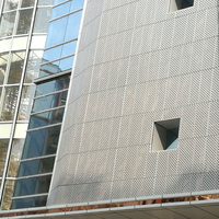 Panneau en aluminium perforé, motif de trous extérieur, surface décorative architecturale, feuille moderne, élément de structure visuelle de bâtiment