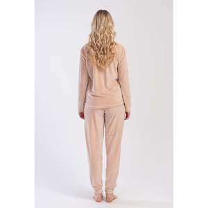 Conjunto de Pijama de Terciopelo para Mujer, Cuello Redondo, Hombros Descubiertos, Manga Larga, con Bolsillos con Puños - Product Image 1