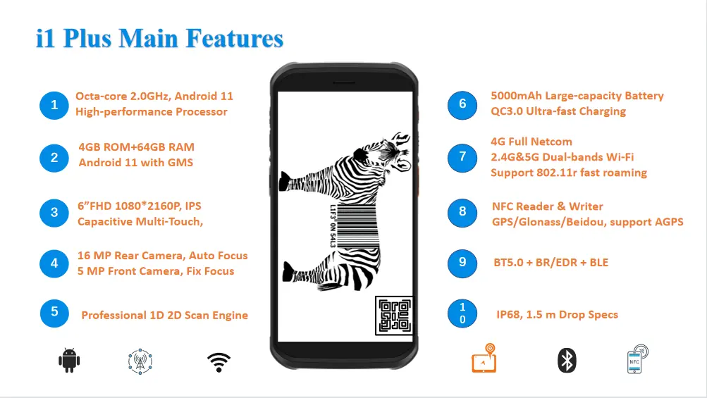 PDA Genggam 6 Inci Android 11.0 Pengumpul Data Logoistic Industri Ponsel Pintar Pemindai Kode Batang NFC Komputer Seluler Kasar