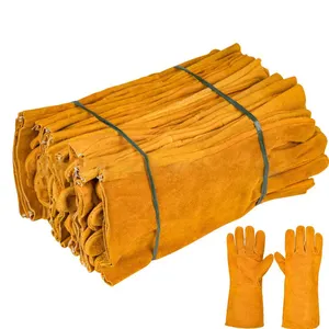 Customization Heavy Duty Leather Work Gloves Long Cuff Animal Handling Gloves Cow Leather Heat Resistant Welder Gloves 13''