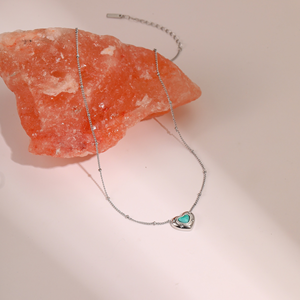 Collier en acier titane avec pendentif en pierre naturelle en forme de cœur, design tendance, accessoire de chaîne de clavicule de niche - Product Image 4