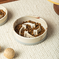 Offre Spéciale – Gamme de Bols pour Animaux en Céramique à Motif Marbré Moderne « Pétale Étoilé » pour Manger Lentement, Grande Taille en Porcelaine avec Base en Silicone