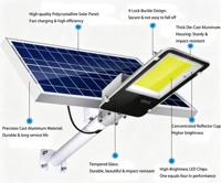 Lampe solaire de rue à LED étanche IP65 50W-400W avec télécommande pour jardin, cour, mur extérieur
