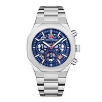 MINI FOCUS MF0411 Nouvelle conception Montre chronographe pour homme avec bracelet en acier inoxydable, cadran en verre, résistance à l'eau 3ATM, tachymètre