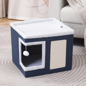 Maisons et condos pliables pour chats avec boule moelleuse et coussin à gratter Lit pour chat couvert pliable pour plusieurs petits animaux de compagnie - Product Image 4