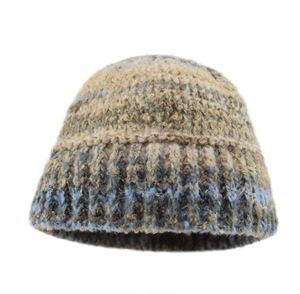 Nuevo gorro de pescador estilo <span class=keywords><strong>coreano</strong></span>, tejido con piel de conejo, a rayas, cálido para otoño e invierno. - Product Image 4