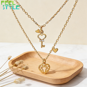 สร้อยคอจี้รูปหัวใจประดับเพชรซิคอน สแตนเลสสตีลเคลือบทองหนาแบบ PVD ไม่ลอกลาย ดีไซน์ตามสั่ง - Product Image 1