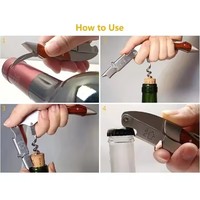 Ouvre-bouteille multifonctionnel avec logo personnalisé, manche en bois, tire-bouchon en acier inoxydable, ouvre-bouteille à vin, accessoires pour la maison