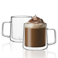 Mug à café de luxe en verre à double paroi de 10 oz avec poignée, isolé pour le thé chaud, le café, l'espresso, qualité alimentaire