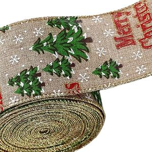 Rubans de Noël en lin à bordure filaire, imprimés personnalisés avec Père Noël, flocons de neige et voitures, pour sapins de Noël - Product Image 3