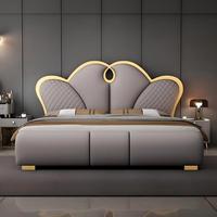 Luxuriöses Echtleder-Polsterbett Queen-Size Modernes Plattformbett für Schlafzimmermöbel OEM-Fabrik